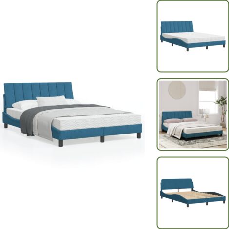 Cama azul - vidaXL Cama con colchón Hanko azul terciopelo 120x200 cm - Colchón de PU
