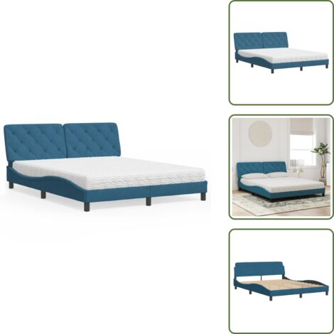 Cama azul - vidaXL Cama con colchón terciopelo azul 160x200 cm - Cama con cabecero