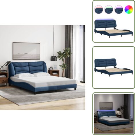 Cama azul - vidaXL Estructura de cama con LED sin colchón Hvar tela azul 160x200 cm - Cama con cabecero