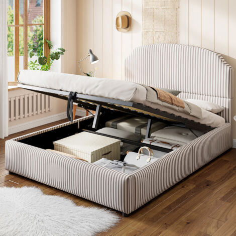 Cama Baúl 140x200 Cm Con Canapé Elevable Tela Rayada