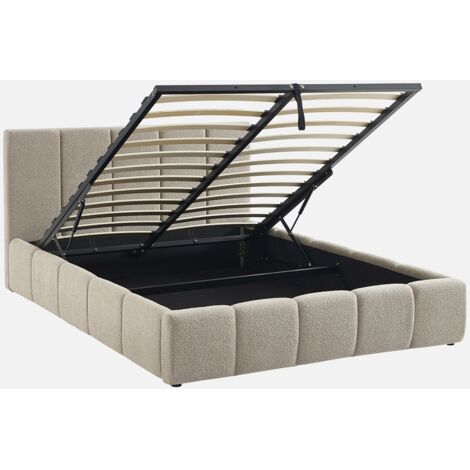 Cama baúl con somier a láminas y cabecero 140cm, acabado en borreguito