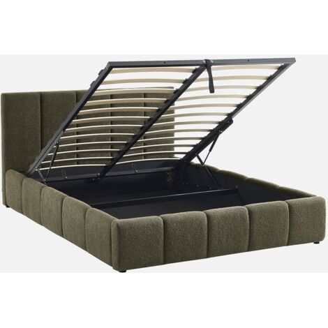Cama baúl con somier a láminas y cabecero 140cm, acabado en borreguito