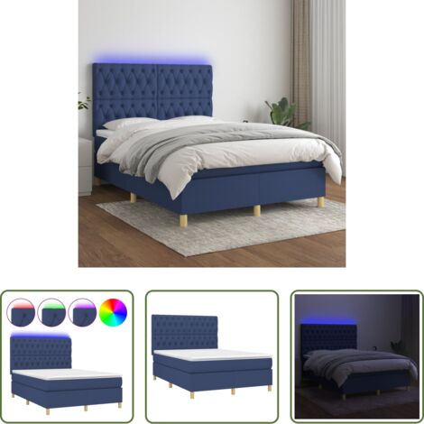 Cama box spring -  Cama box spring colchón y luces LED tela azul 140x200 cm