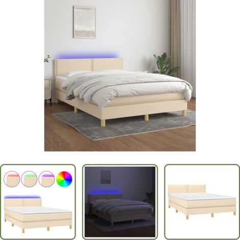 Cama box spring -  Cama box spring colchón y luces LED tela crema 140x190 cm