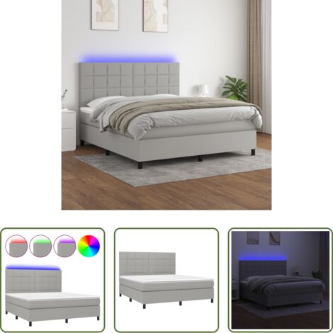 Cama box spring -  Cama box spring colchón y luces LED tela gris claro 180x200 cm