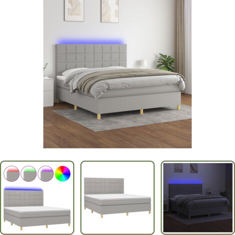 Cama box spring -  Cama box spring colchón y luces LED tela gris claro 180x200 cm