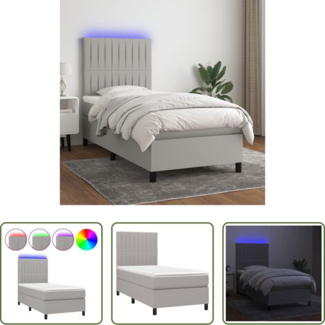 Cama box spring -  Cama box spring colchón y luces LED tela gris claro 90x200 cm