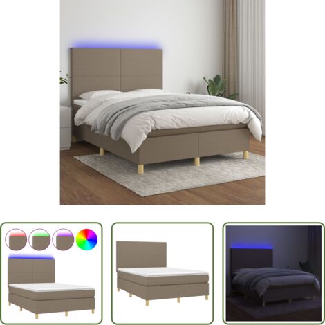Cama box spring -  Cama box spring colchón y luces LED tela gris taupe 140x190 cm