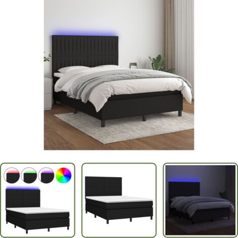 Cama box spring -  Cama box spring colchón y luces LED tela negro 140x190 cm