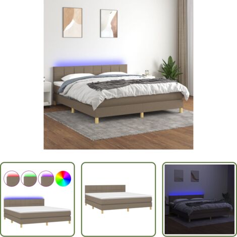 Cama box spring -  Cama box spring con colchón LED tela gris taupe 160x200 cm