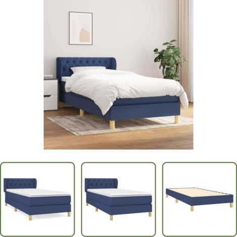 Cama box spring -  Cama box spring con colchón tela azul 80x200 cm