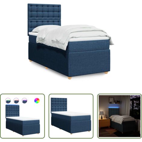 Cama box spring -  Cama box spring con colchón tela azul 90x190 cm