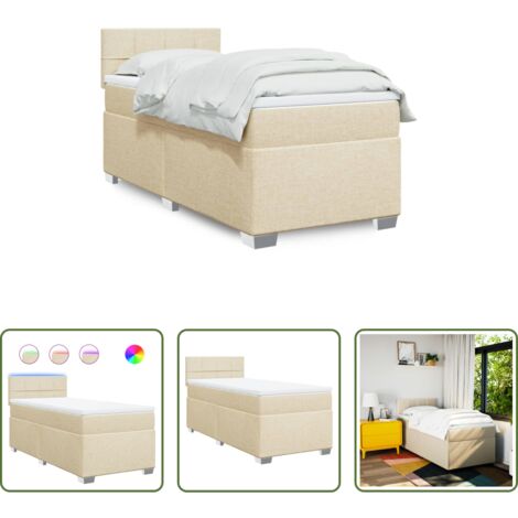 Cama box spring -  Cama box spring con colchón tela color crema 90x200 cm