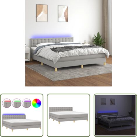 Cama box spring -  Cama box spring con colchón tela y LED gris claro 180x200 cm