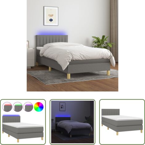 Cama box spring -  Cama box spring con colchón y LED tela gris oscuro 80x200 cm