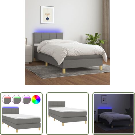 Cama box spring -  Cama box spring con colchón y LED tela gris oscuro 80x200 cm