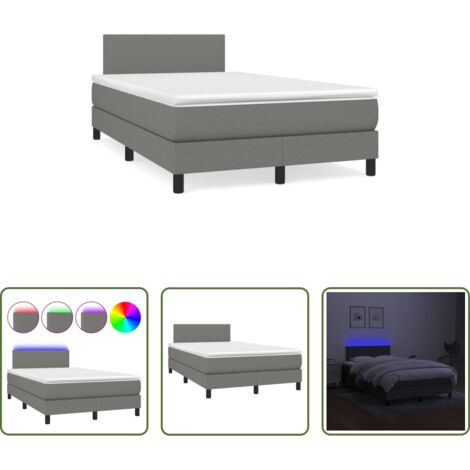 Cama box spring -  Cama box spring con colchón y LED tela marrón oscuro 120x190 cm