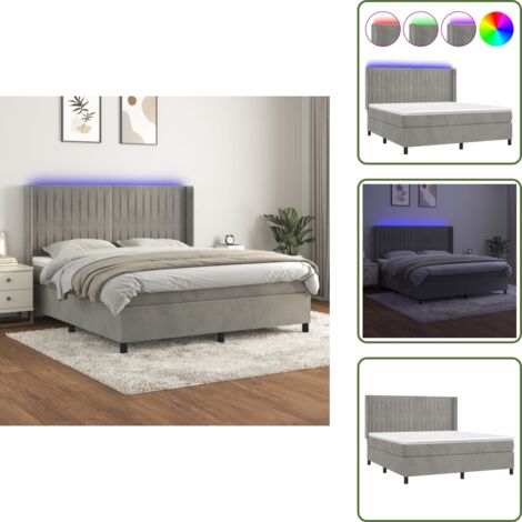 Cama box spring colchón, Cama para adulto y LED terciopelo gris claro 180x200 cm NHF137039 MaisonChic