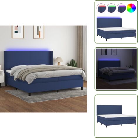 Cama box spring colchón, Cama para adulto y luces LED tela azul 200x200 cm NHF695459 MaisonChic
