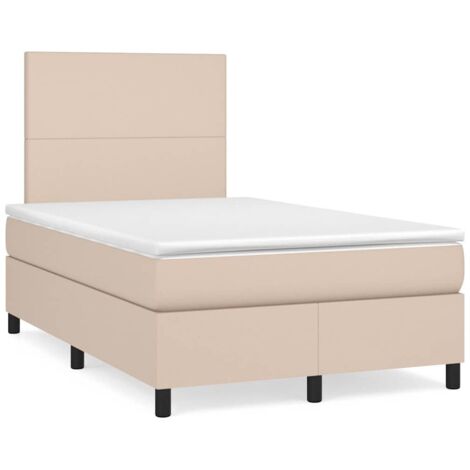 Cama box spring colchón LED cuero sintético capuchino 120x190cm