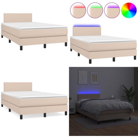 Cama box spring colchón LED cuero sintético capuchino 120x190cm - Colchón LED - Cama con luz LED