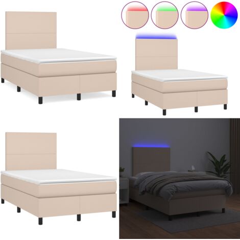 Cama box spring colchón LED cuero sintético capuchino 120x190cm - Colchón LED - Cuero sintético