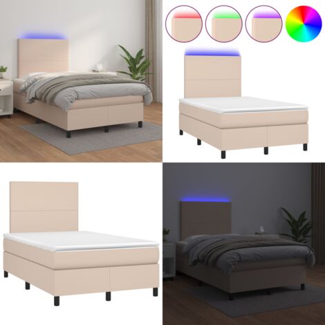 Cama box spring colchón LED cuero sintético capuchino 120x200cm - Colchón LED - Cuero sintético