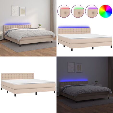 Cama box spring colchón LED cuero sintético capuchino 180x200cm - Colchón LED - Cuero sintético