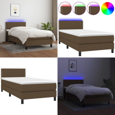Cama box spring colchón luces LED tela marrón oscuro 100x200cm - Colchón con luces LED - Cama con cabecero ajustable