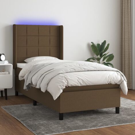 Cama box spring colchón luces LED tela marrón oscuro 100x200cm vidaXL