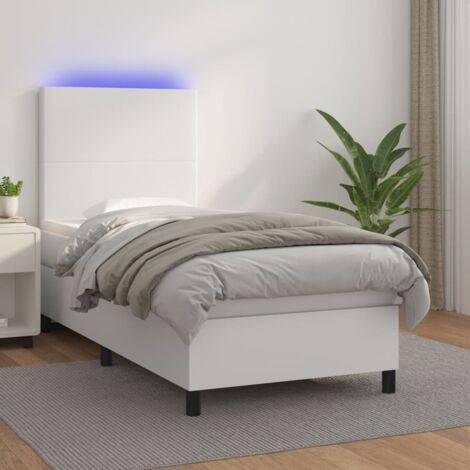 Cama box spring colchón y LED cuero sintético 100x200 cm