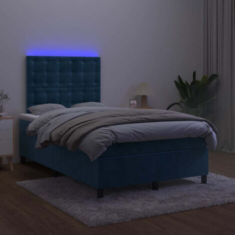 Cama box spring colchón y LED terciopelo azul oscuro 120x190 cm
