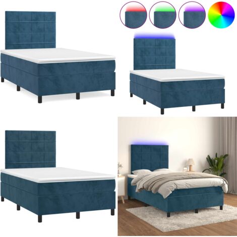 Cama box spring colchón y LED terciopelo azul oscuro 120x190 cm - Colchón LED - Terciopelo azul oscuro
