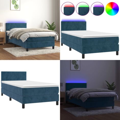 Cama box spring colchón y LED terciopelo azul oscuro 80x200 cm - Colchón con LED - Cama box spring