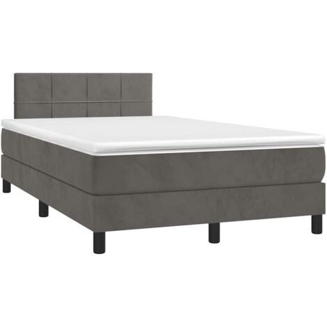 Cama box spring colchón y LED terciopelo gris oscuro 120x190 cm