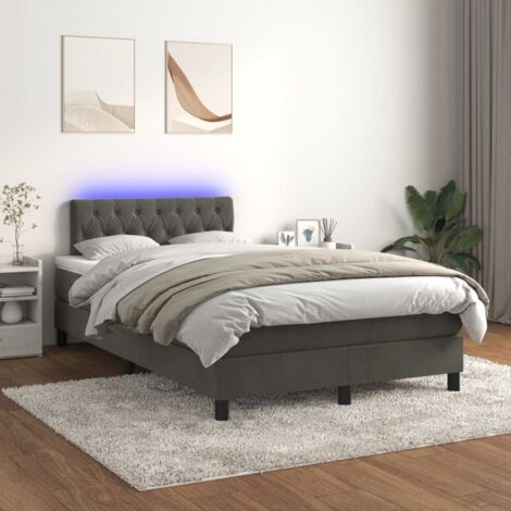 Cama box spring colchón y LED terciopelo gris oscuro 120x200 cm vidaXL