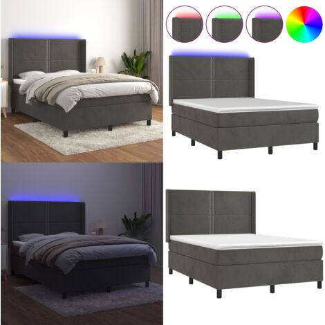 Cama box spring colchón y LED terciopelo gris oscuro 140x190 cm - Colchón LED - Terciopelo gris oscuro