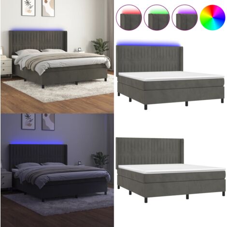 Cama box spring colchón y LED terciopelo gris oscuro 160x200 cm - Colchón con LED - Cama box spring