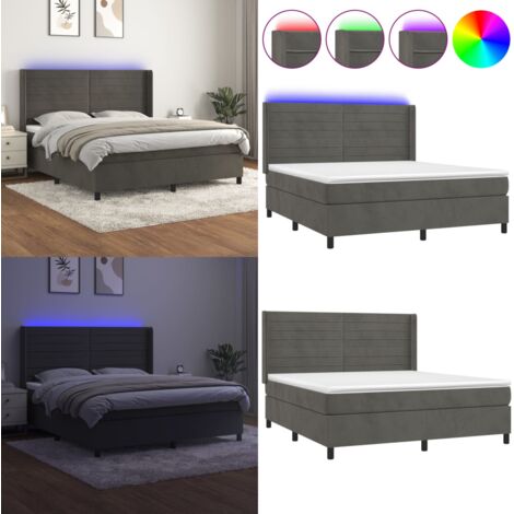 Cama box spring colchón y LED terciopelo gris oscuro 160x200 cm - Colchón con luces LED - Terciopelo gris oscuro