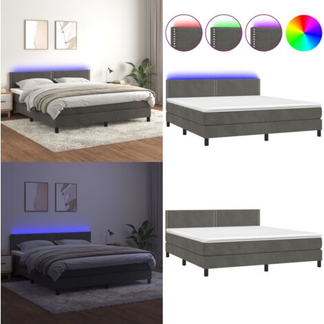 Cama box spring colchón y LED terciopelo gris oscuro 180x200 cm - Colchón con LED - Cama box spring