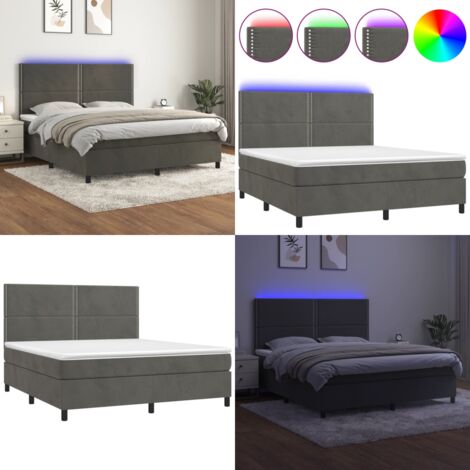 Cama box spring colchón y LED terciopelo gris oscuro 180x200 cm - Colchón LED - Terciopelo gris oscuro