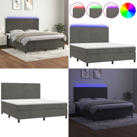 Cama box spring colchón y LED terciopelo gris oscuro 180x200 cm - Colchón LED - Terciopelo gris oscuro
