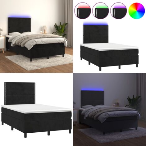 Cama box spring colchón y LED terciopelo negro 120x200 cm - Colchón con LED - Cama box spring