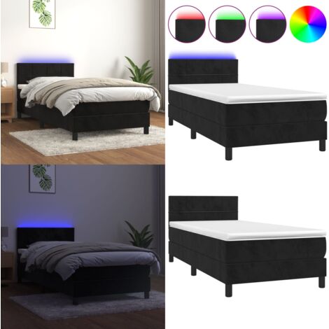 Cama box spring colchón y LED terciopelo negro 90x190 cm - Colchón con LED - Cama box spring