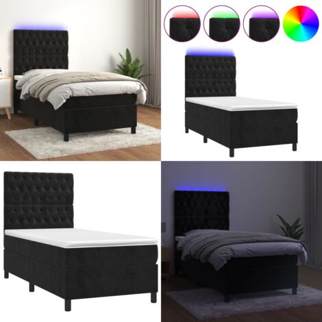 Cama box spring colchón y LED terciopelo negro 90x200 cm - Colchón con LED - Cama box spring