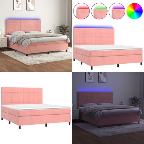 Cama box spring colchón y LED terciopelo rosa 180x200 cm - Colchón con luz LED - Cama box spring