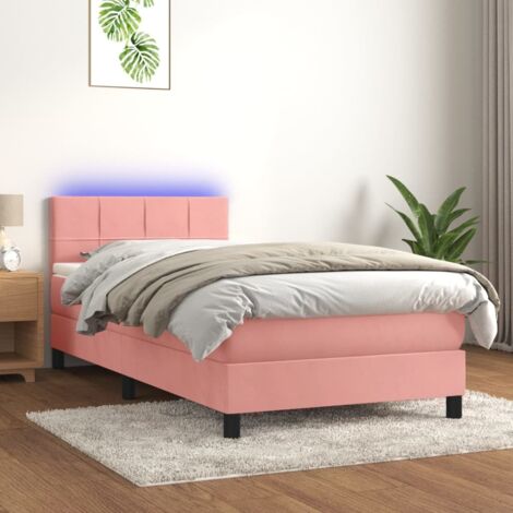 Cama box spring colchón y LED terciopelo rosa 80x200 cm vidaXL
