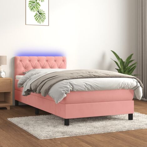Cama box spring colchón y LED terciopelo rosa 80x200 cm vidaXL