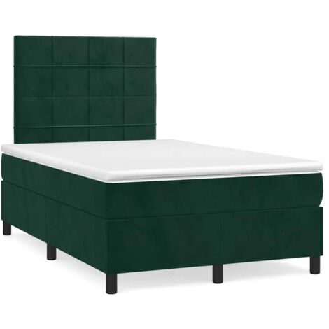 Cama box spring colchón y LED terciopelo verde oscuro 120x190cm