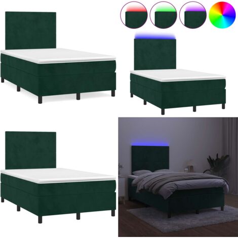Cama box spring colchón y LED terciopelo verde oscuro 120x190cm - Colchón con LED - Cama de terciopelo